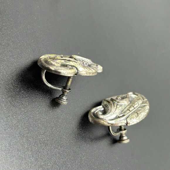 Vintage Estate 925 Sterling Silver Calla Lily Ornate Necklace & Clip on Earrings - Picture 14 of 15